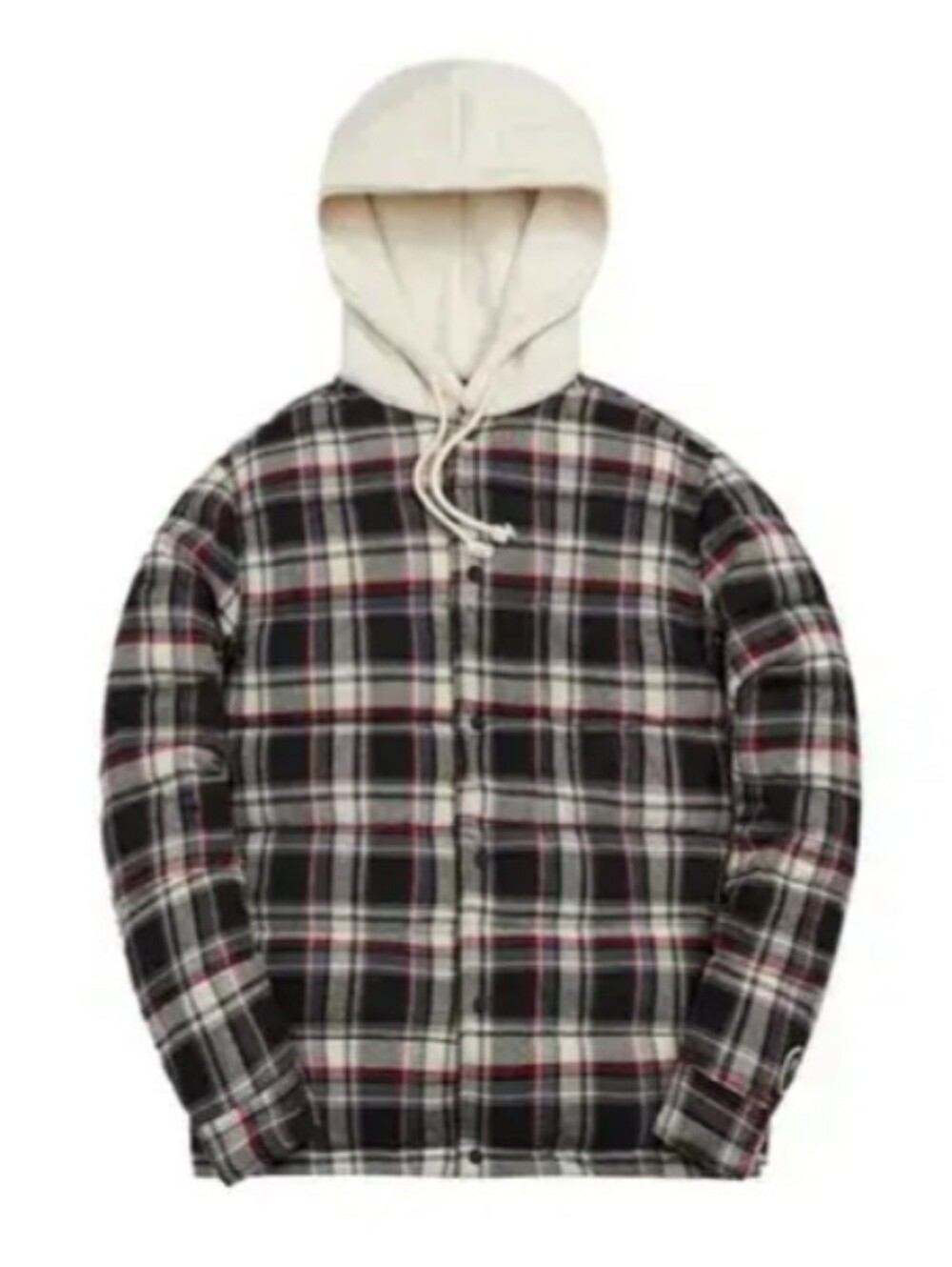 KITH Sterling Quilted Puffer Plaid Hooded Flannel Jacket Size Lg Black & Cream